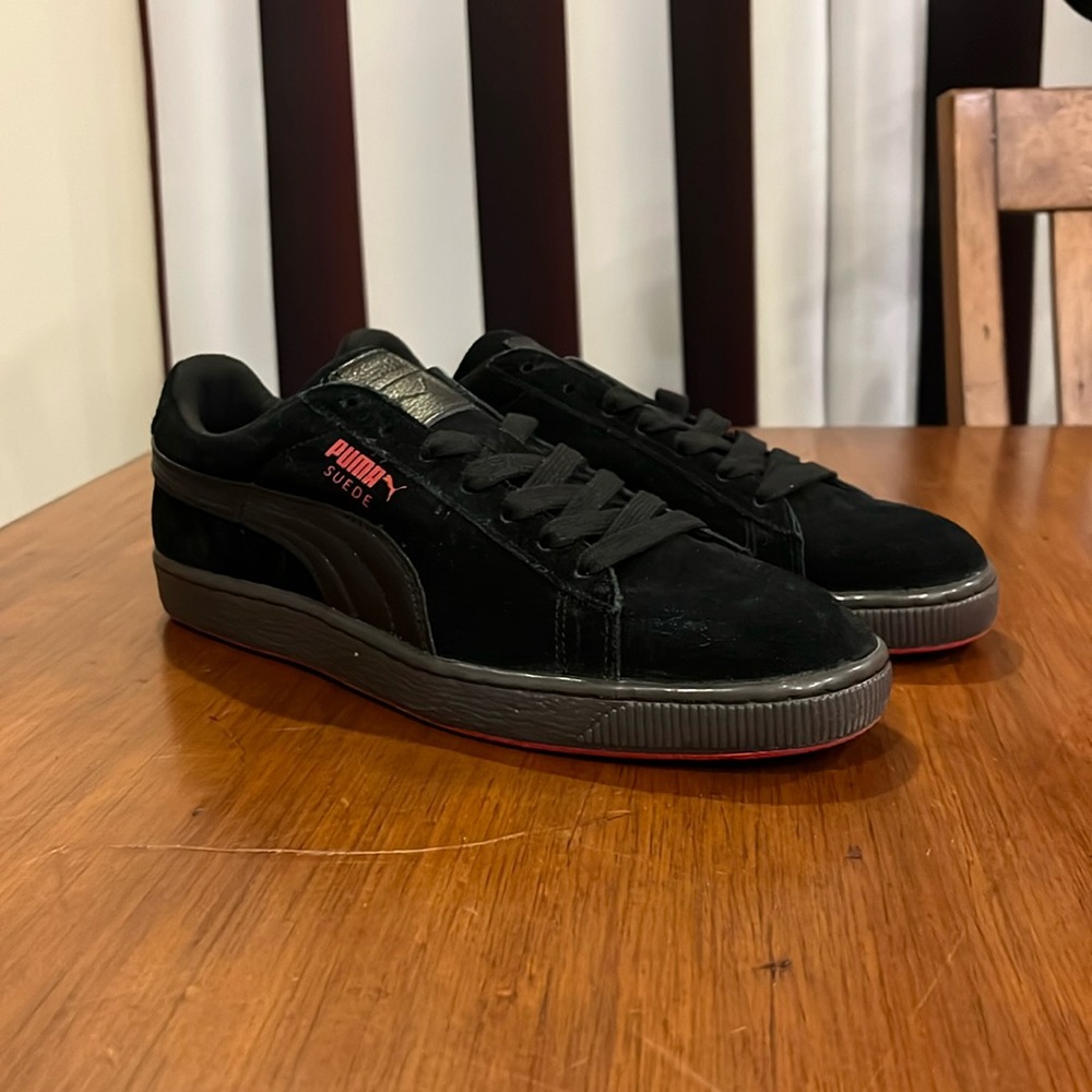 Puma Suede Classic + Rebel Shoes Sneakers new black red Mens Sizes